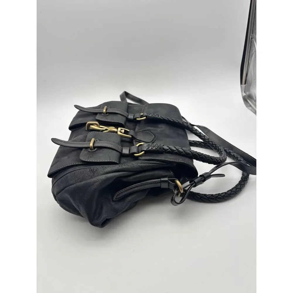 Francesco Biasia Shoulder Bag Leather Braided Handles Buckle Pockets Crossbody